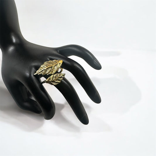 Leaf Whisper: Dual Brass Ring of Elegance