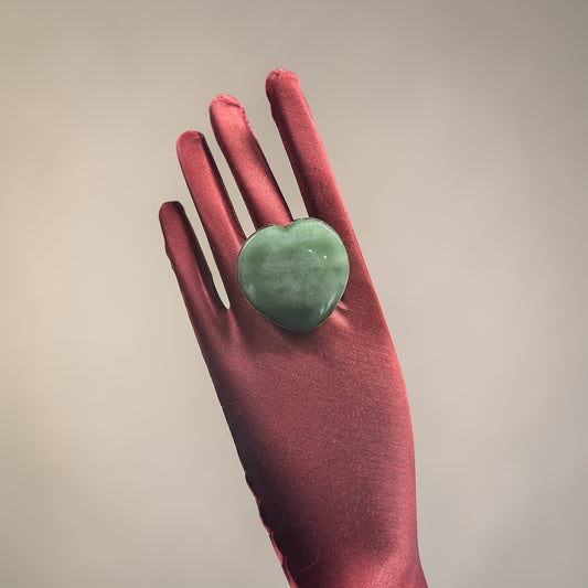 Green Aventurine Brass Ring – Heart