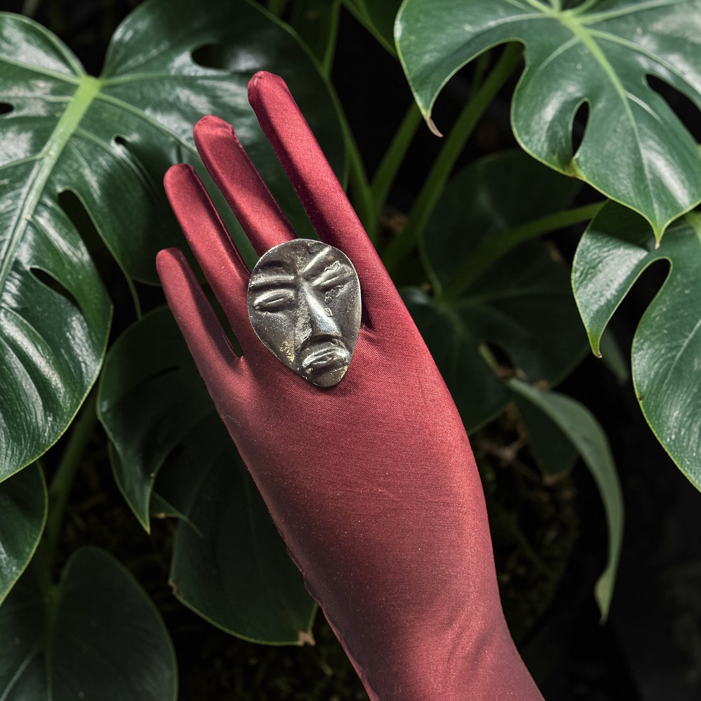 African Face Mask Silver Ring