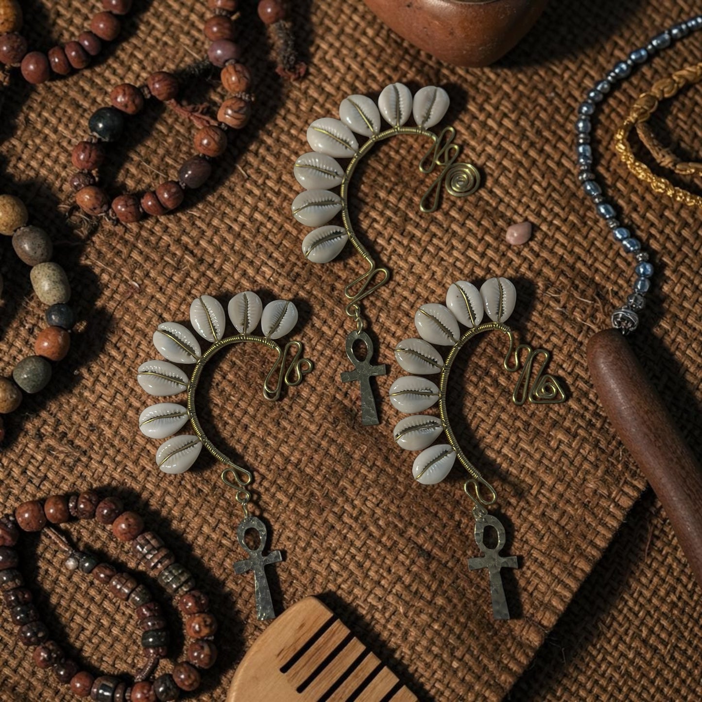 AdornHer “Ankh Essence” Cowrie Ear Cuff (Right Ear)