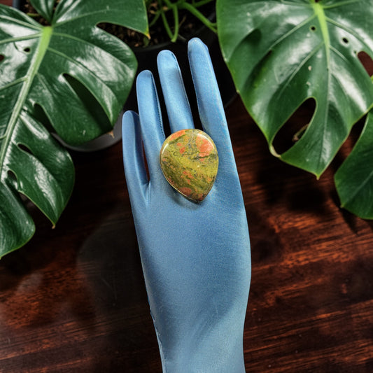 Unakite Brass Ring – Teardrop