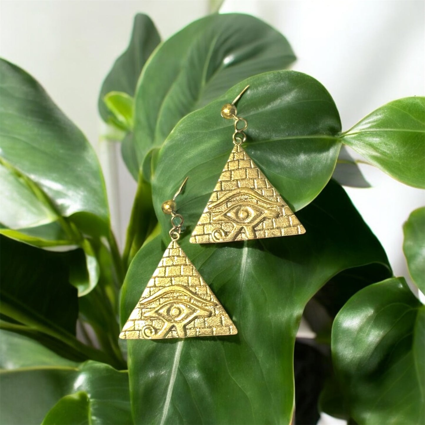 Pyramid Gaze: Eye of Eternity Brass Earrings