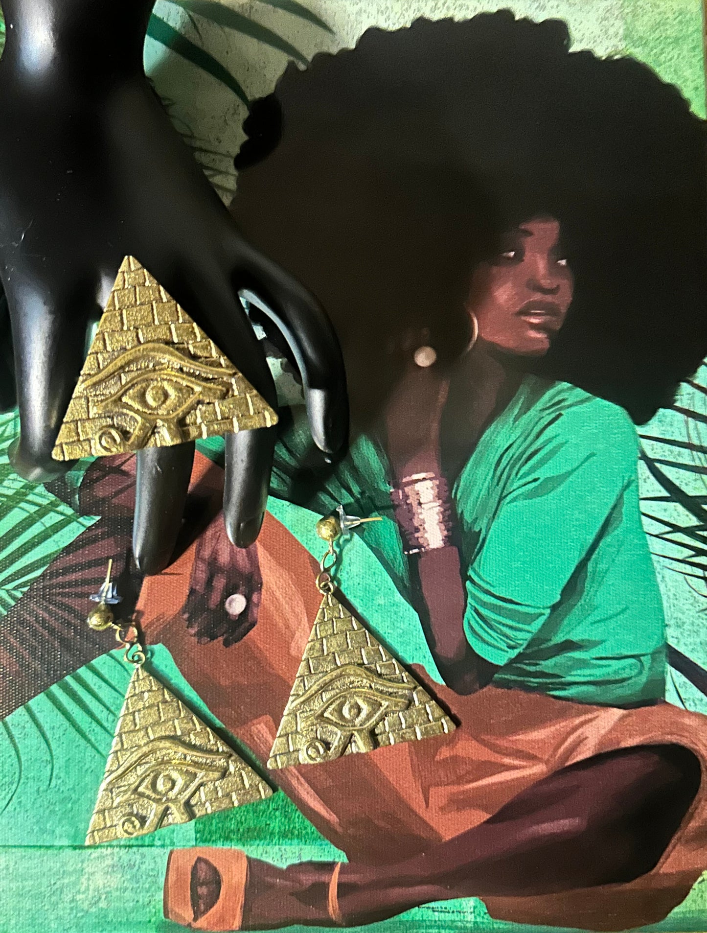 Pyramid Gaze: Eye of Eternity Brass Earrings