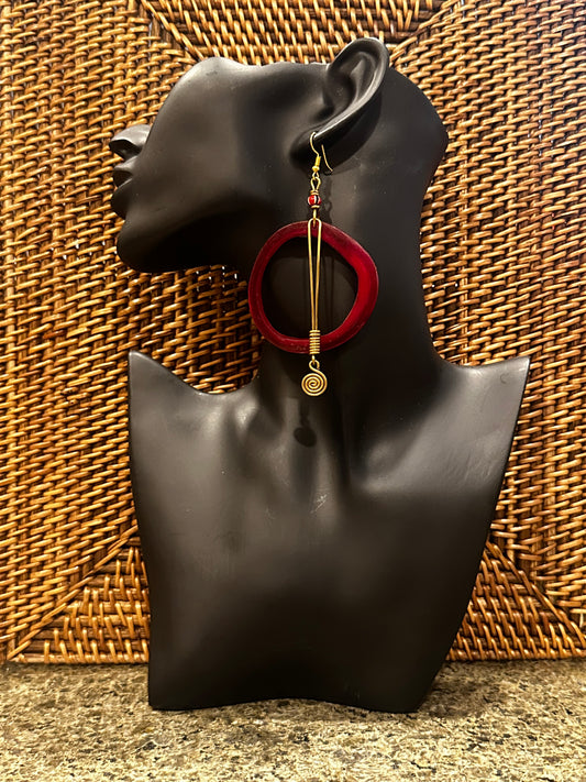 Mwana Burgundy Brass Earrings