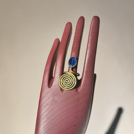 Sapphire Current Spiral Brass Ring