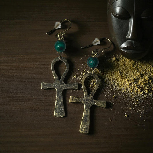 “Emerald Life” Ankh Earrings