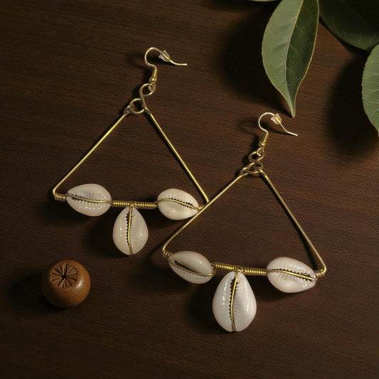 Sacred Geometry Cowrie Triangle Earrings