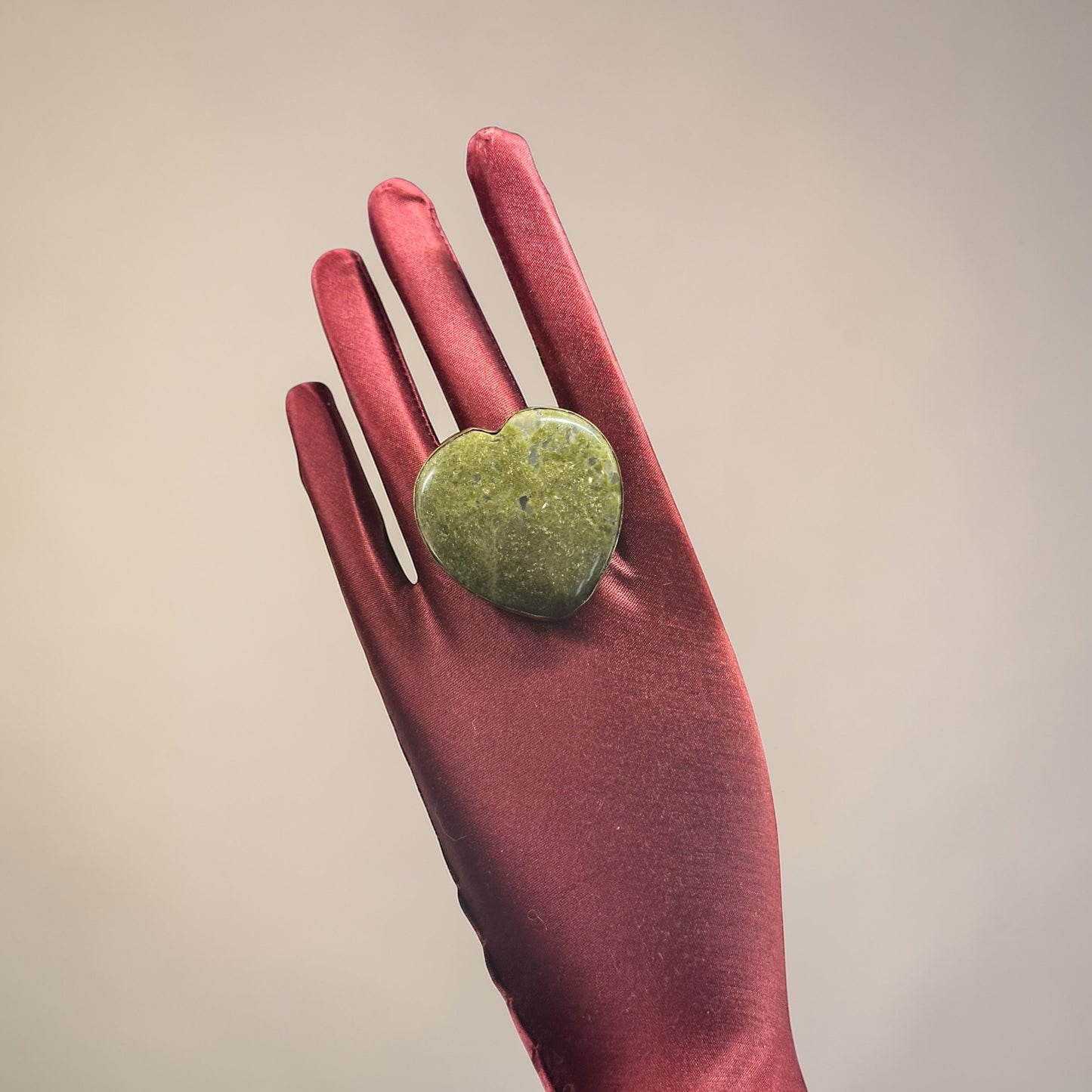 Green Jasper Brass Ring – Heart