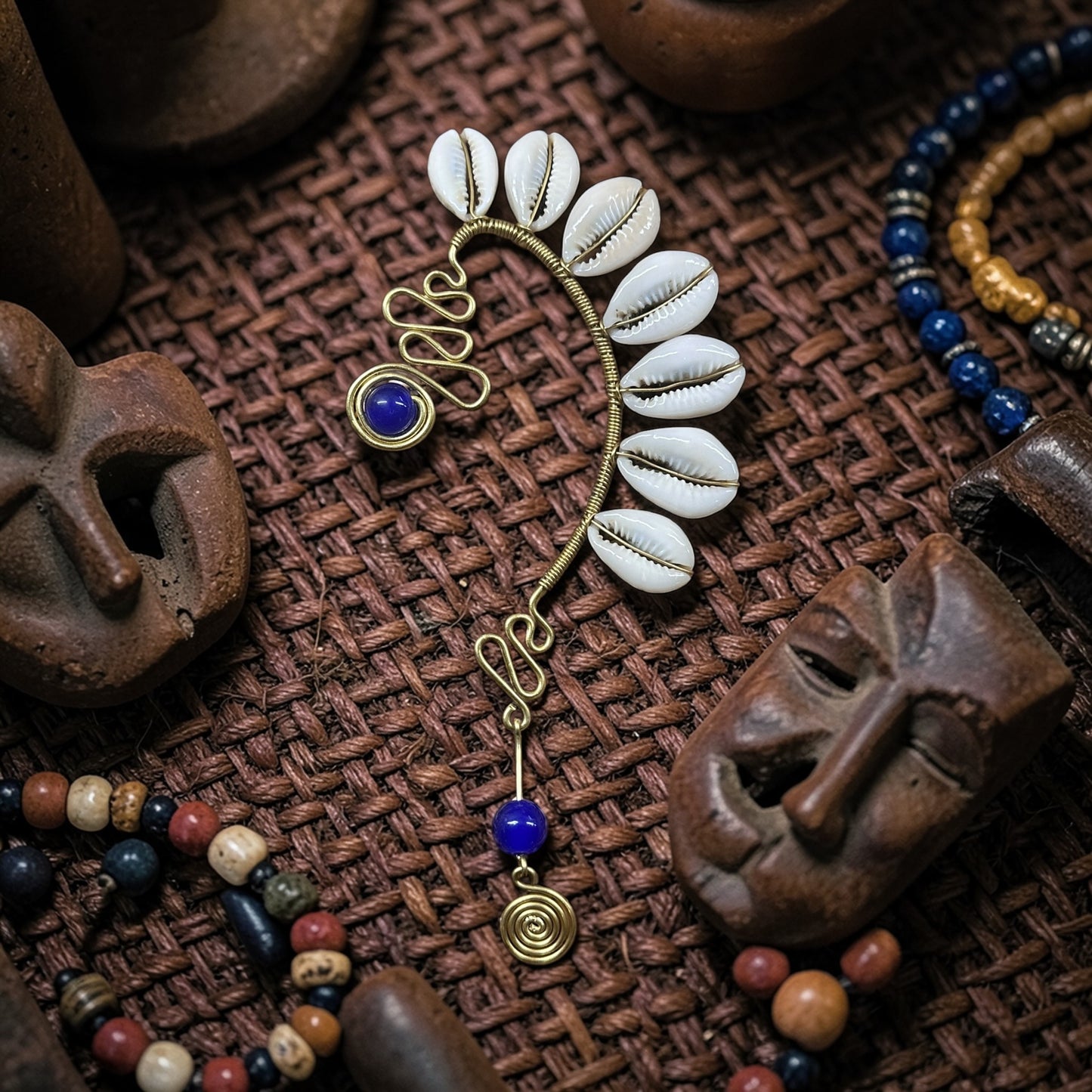 AdornHer “Sapphire Drift” Cowrie Ear Cuff (Left Ear)