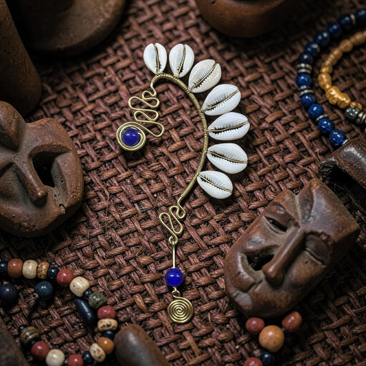 AdornHer “Sapphire Drift” Cowrie Ear Cuff (Left Ear)