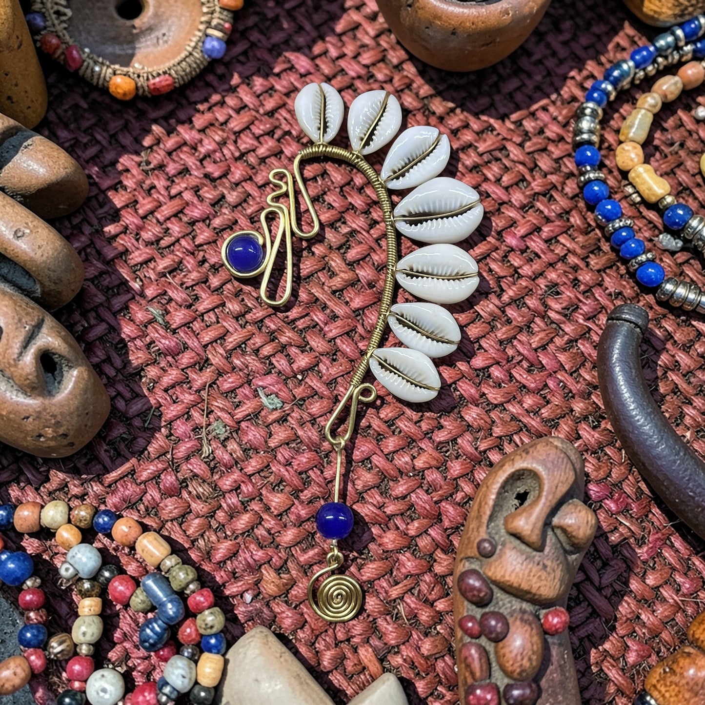 AdornHer “Indigo Current” Cowrie Ear Cuff (Left Ear)