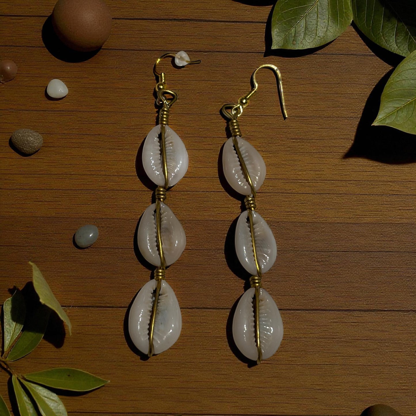 Triple Blessing Cowrie Drop Earrings