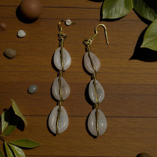 Triple Blessing Cowrie Drop Earrings