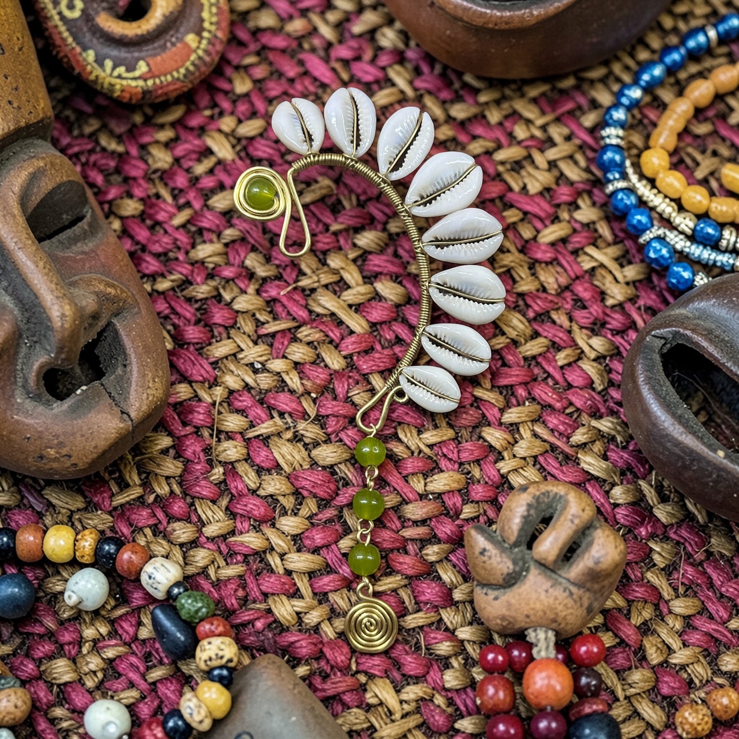 AdornHer “Verdant Tide” Cowrie Ear Cuff (Left Ear)