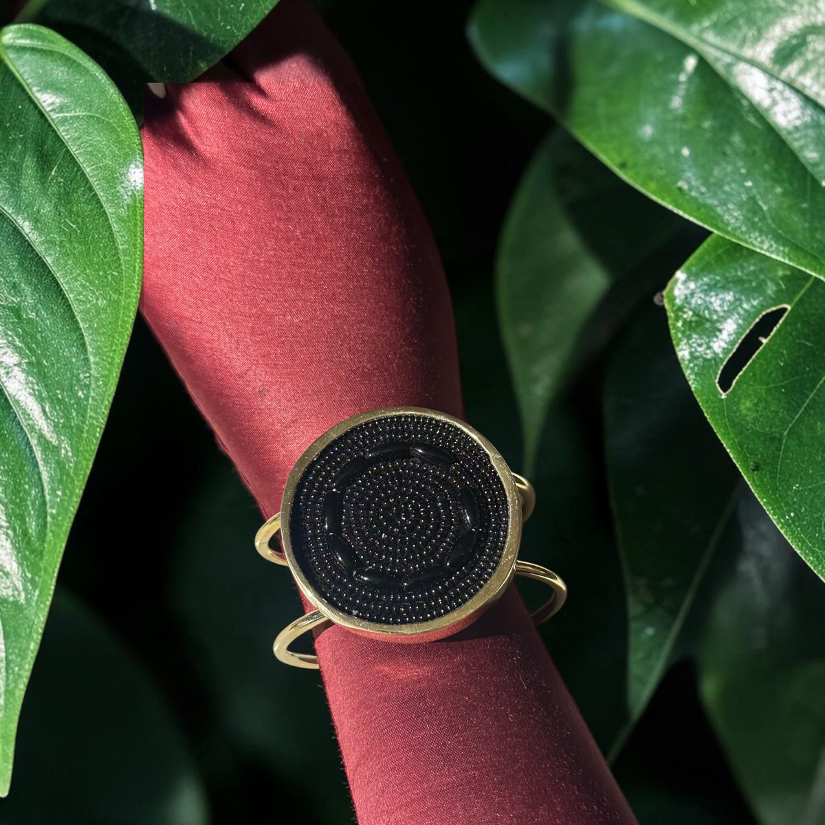 The Beauty of Simplicity Beaded Brass Cuff — Black