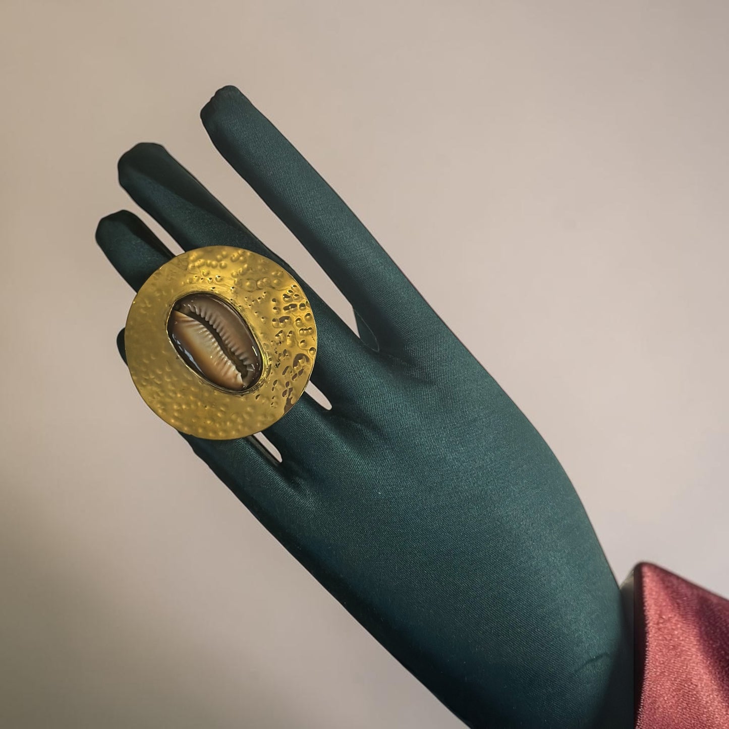 “Abundance Finds Me” Cowrie Statement Ring