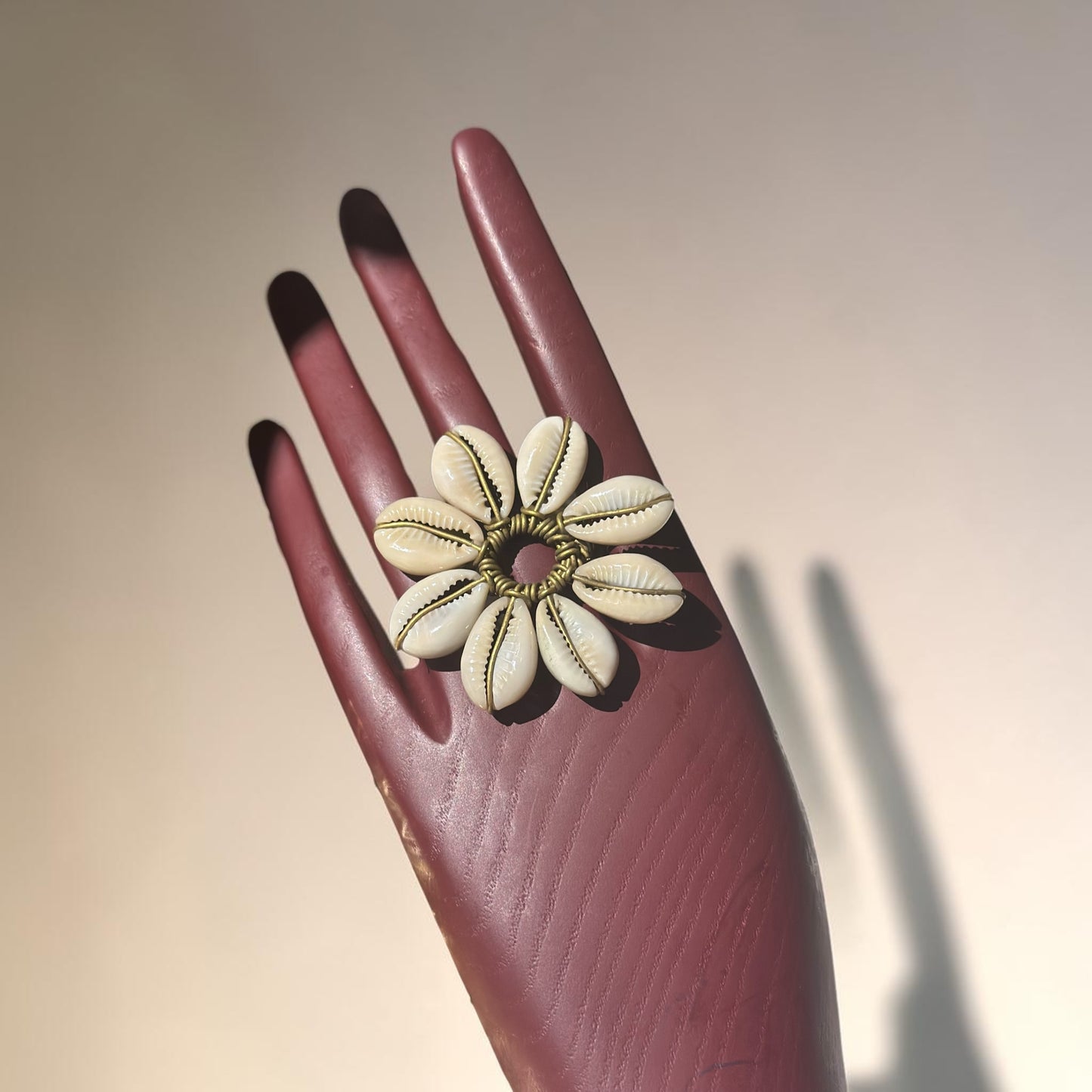 Cowrie Bloom Brass Ring