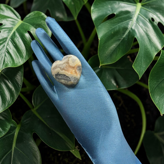 Crazy Lace Agate Brass Ring – Heart