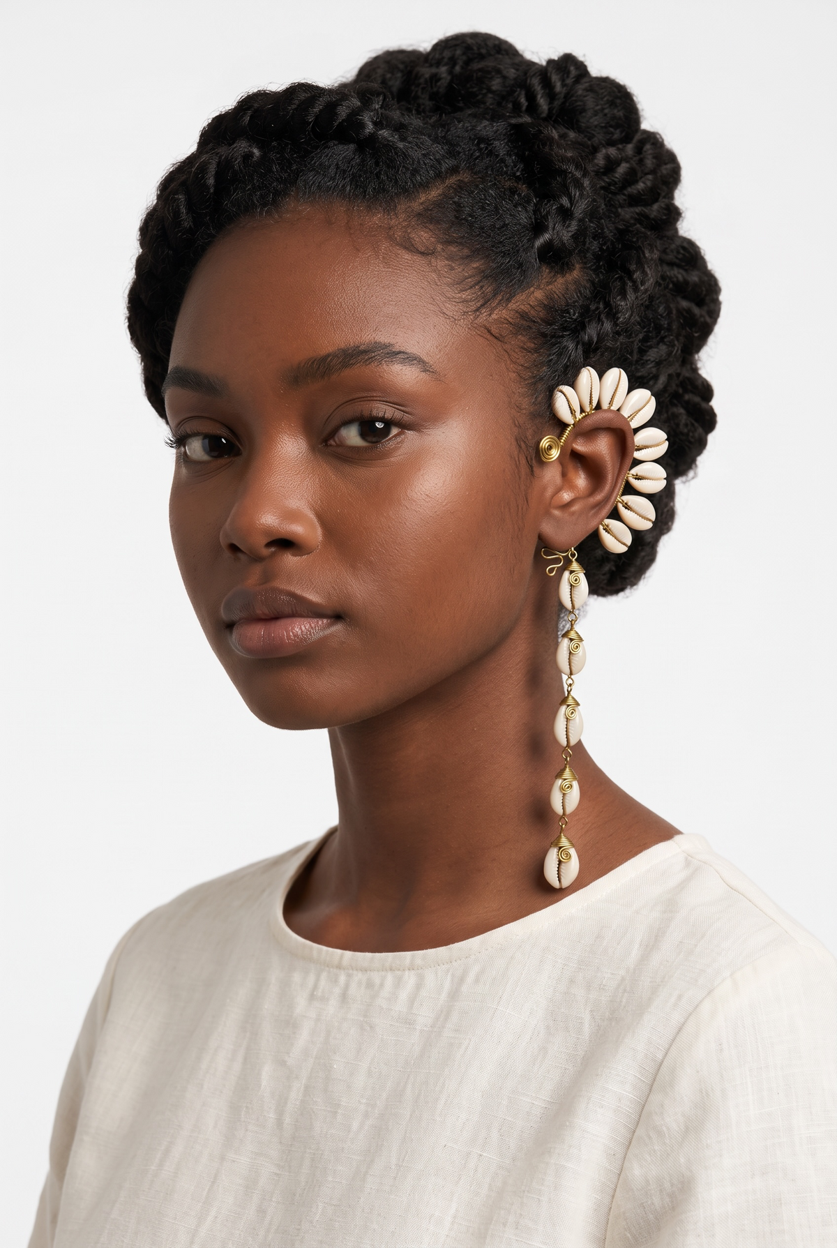AdornHer “Moonlit Shell” Cowrie Ear Cuff (Left Ear)