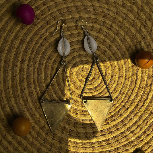 Cowrie Crown Triangle Earrings