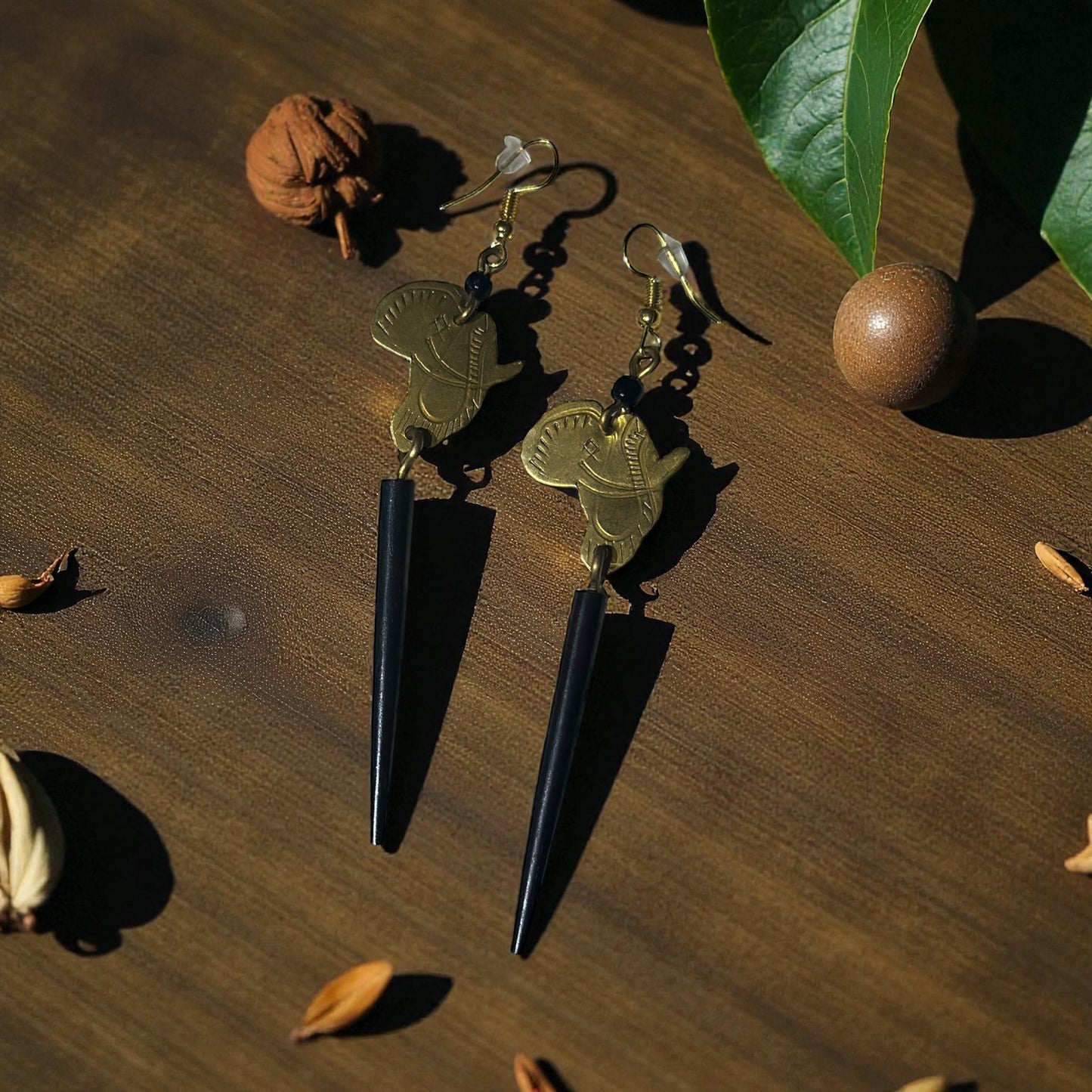 Africa Warrior Spear Earrings — Midnight Black