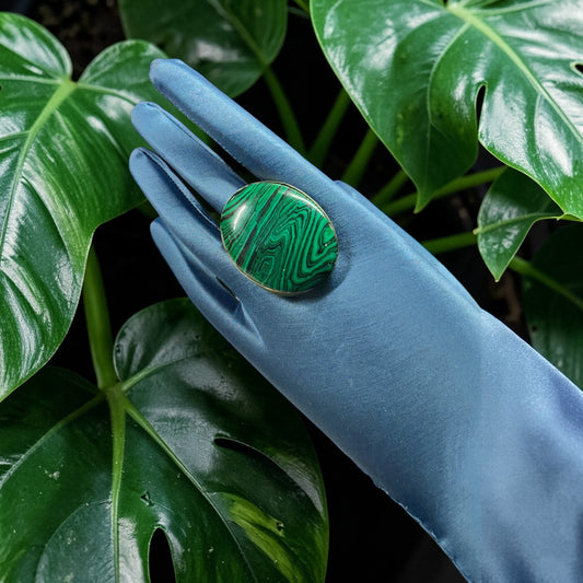 Malachite Brass Ring – Oval