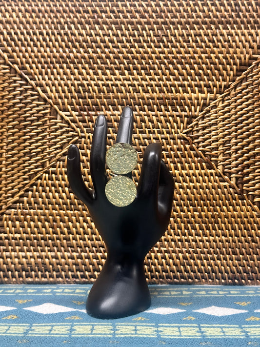 Double Disc Textured Brass Ring