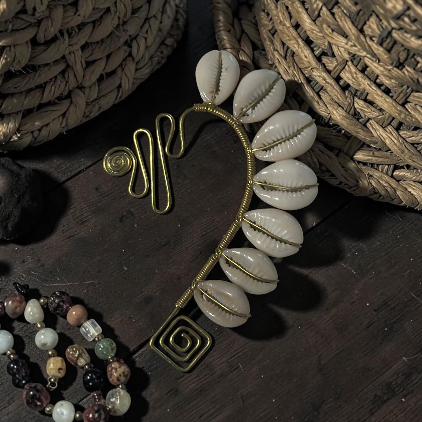 AdornHer “Heritage Spiral” Cowrie Ear Cuff (Left Ear)