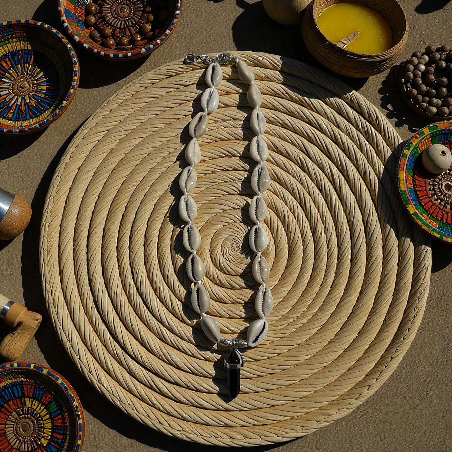 Obsidian Tide Cowrie Necklace
