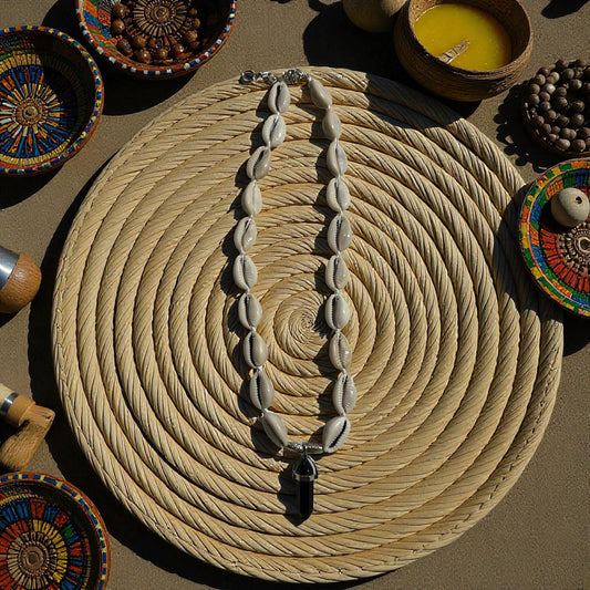 Obsidian Tide Cowrie Necklace