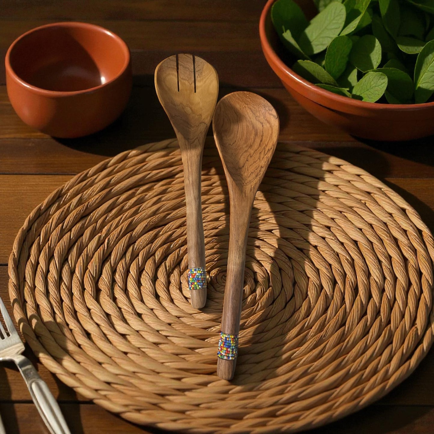 Savanna Sunrise Beaded Salad Server Set