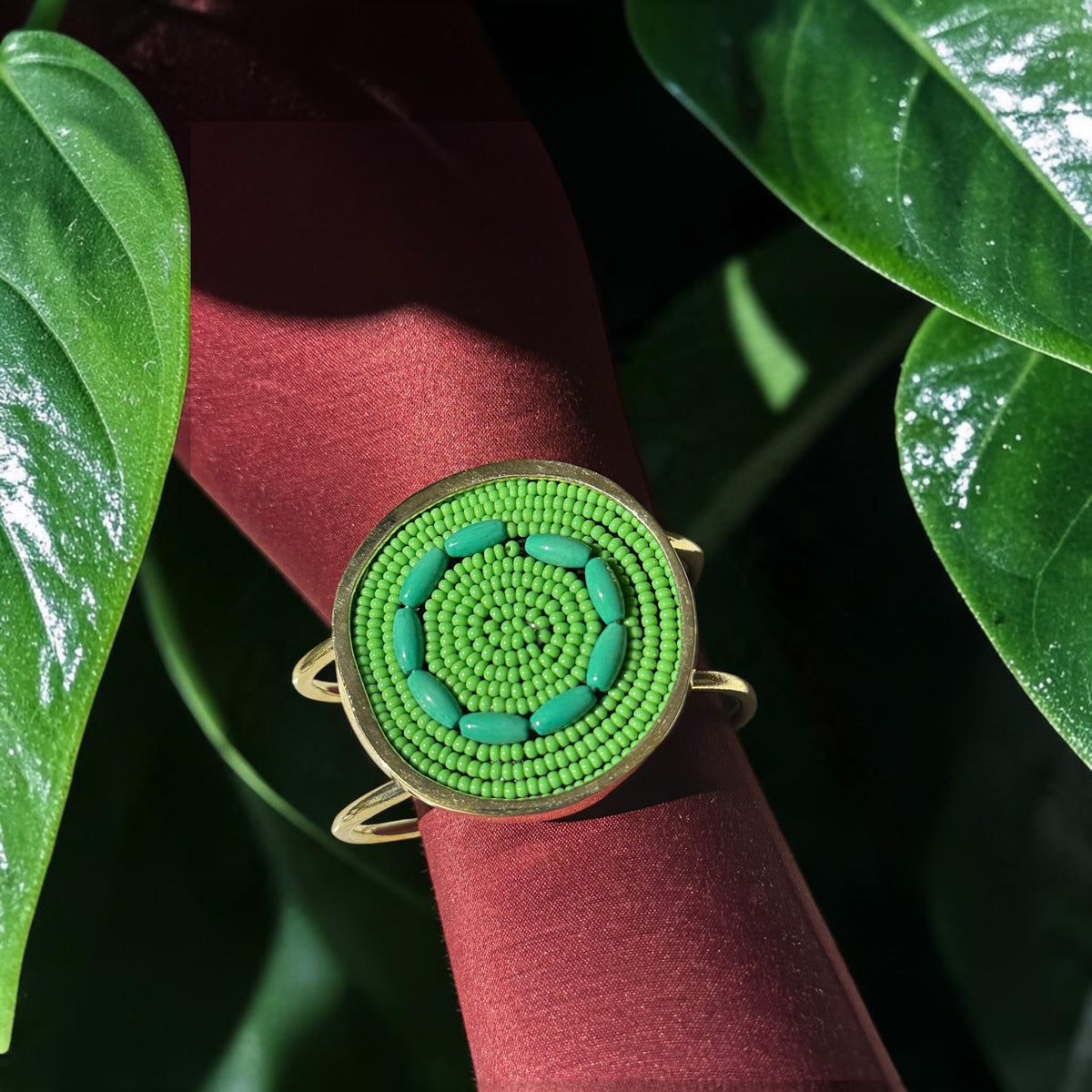 The Beauty of Growth Beaded Brass Cuff — Green