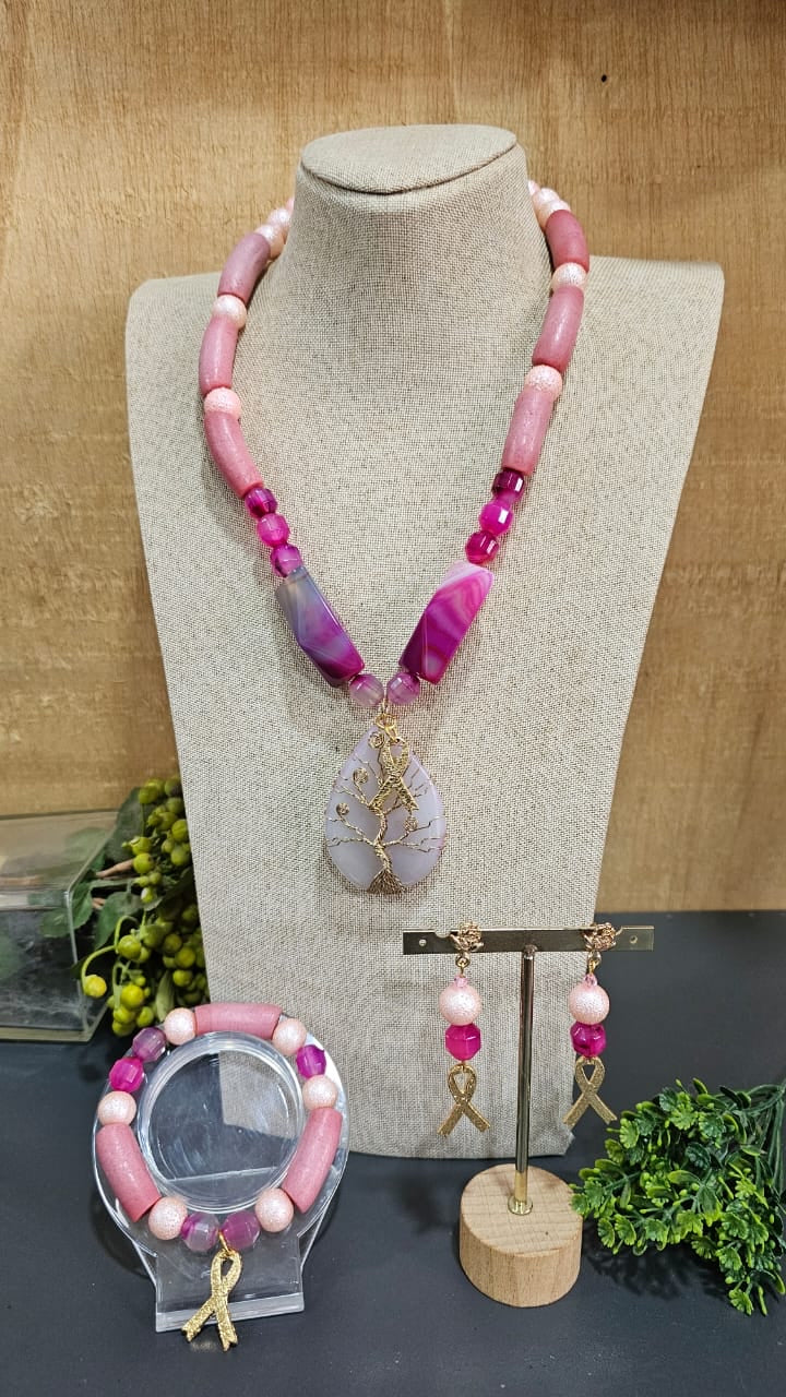 Radiant Empowerment Breast Cancer Jewelry Set