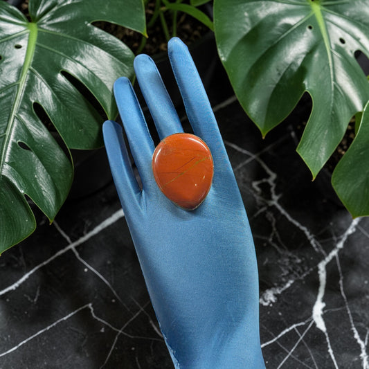 Red Jasper Brass Ring – Teardrop