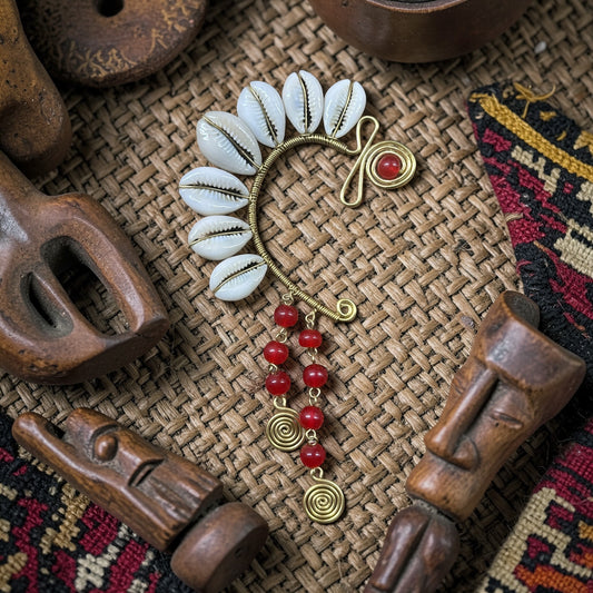 AdornHer “Crimson Energy” Cowrie Ear Cuff (Right Ear)