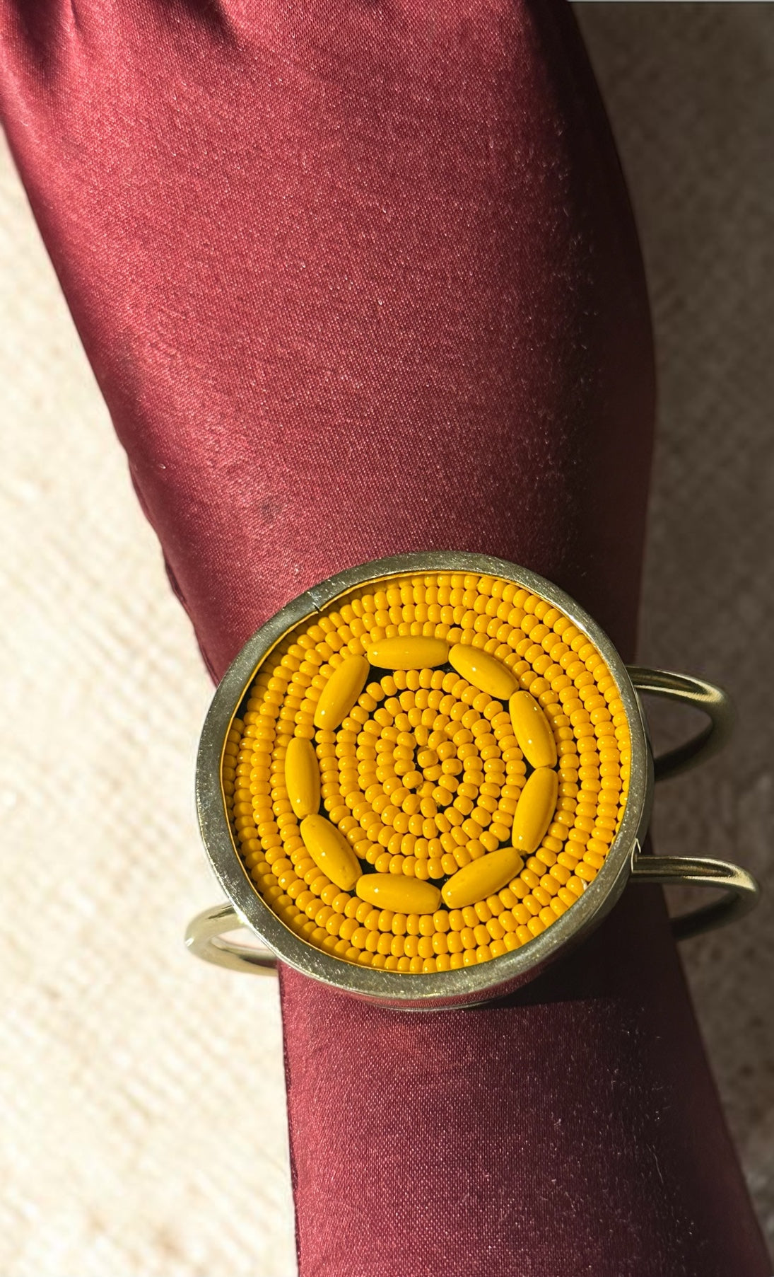 A Little Piece of Sunshine Beaded Brass Cuff — Yellow