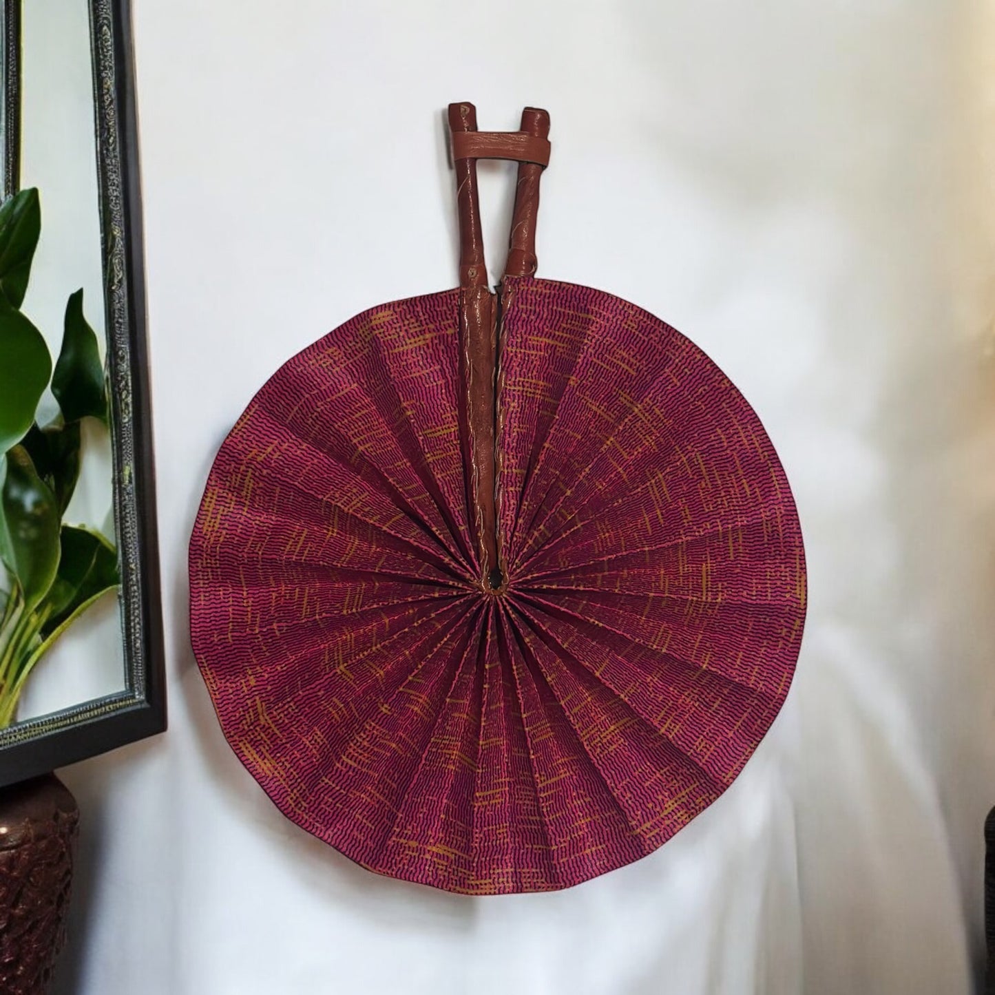 Crimson Mirage Ankara Folding Fan