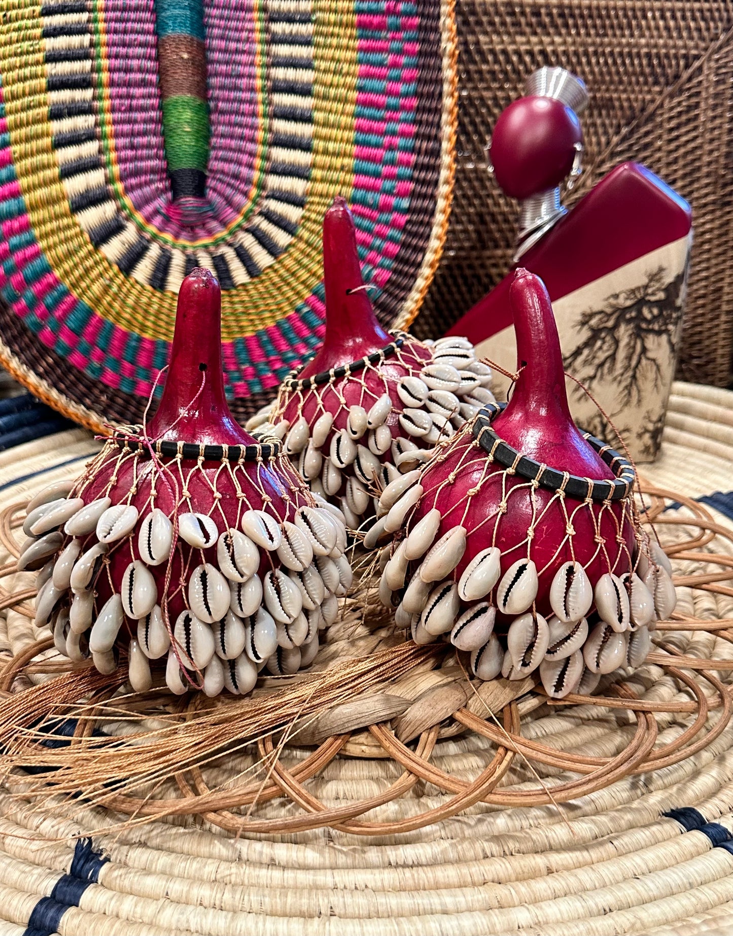 Maroon Cowrie Shell Gourd Shekere (Small)
