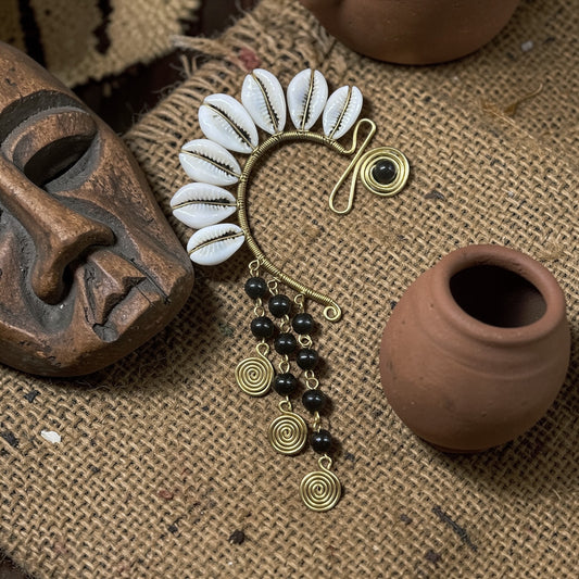 AdornHer “Midnight Cascade” Cowrie Ear Cuff (Right Ear)