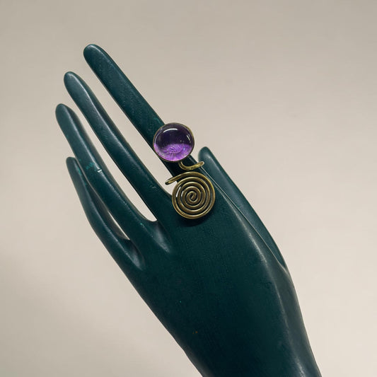 Amethyst Spiral Brass Ring