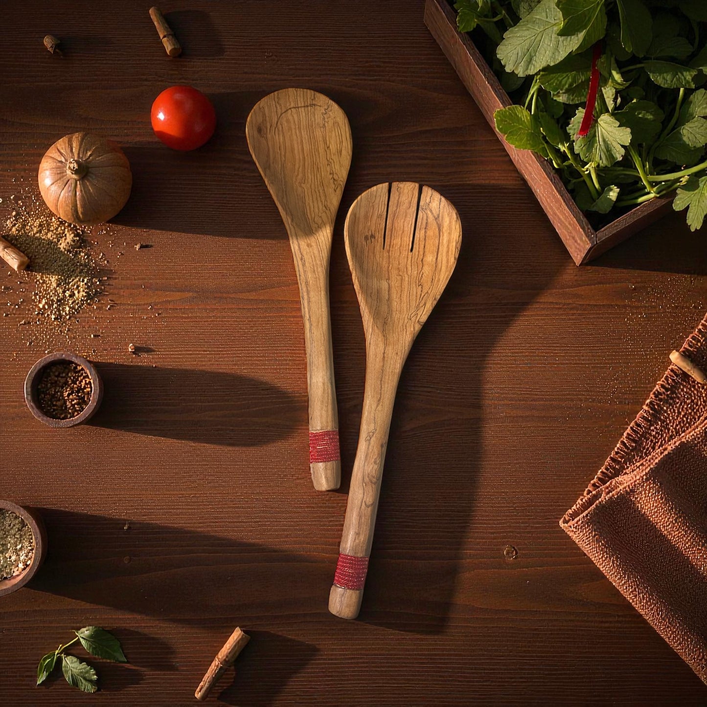 Crimson Feast Beaded Salad Server Set