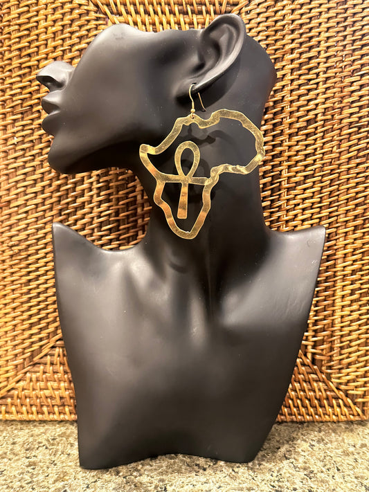 Afrikan Ankh Brass Earrings