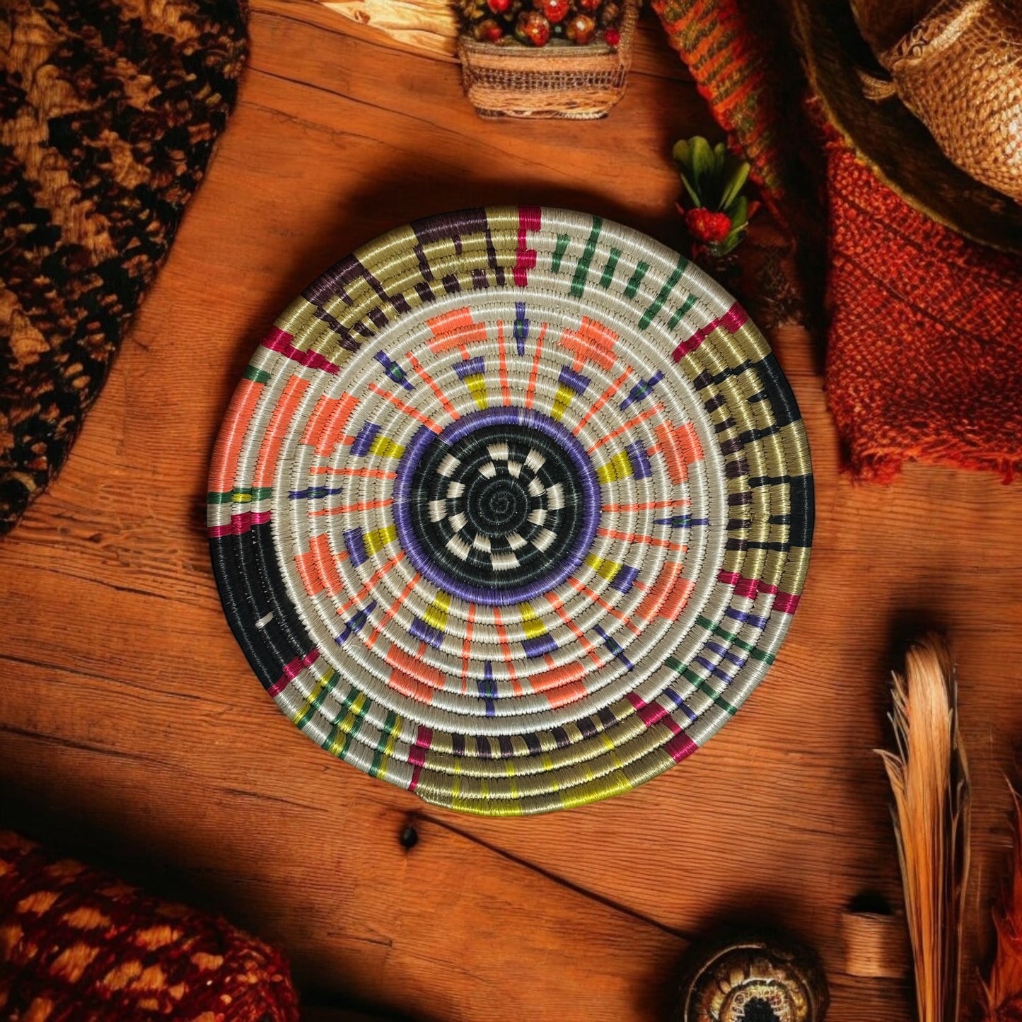 Sunburst Mosaic Woven Basket