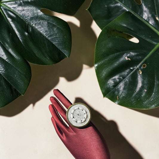 The Beauty of Stillness Beaded Brass Ring — White