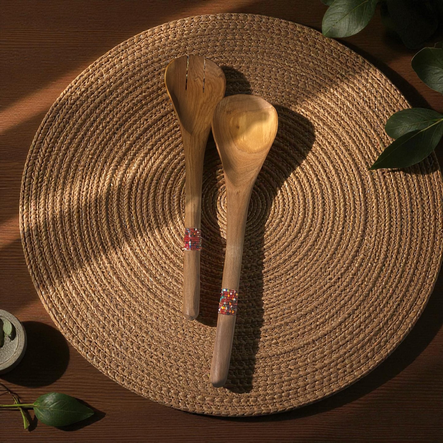 Maasai Ember Beaded Salad Server Set