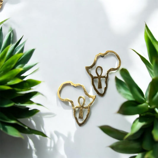 Motherland Glow: Ankh Brass Earrings