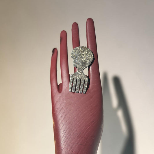Afro Crown Silver Ring