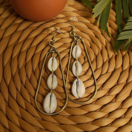 Triple Prosperity Cowrie Hoops