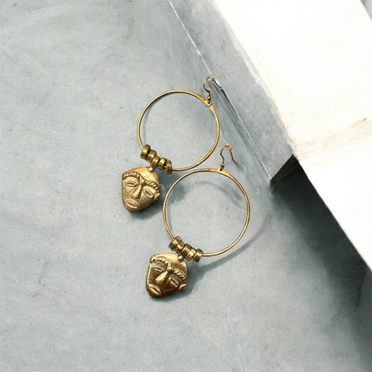 Faces of the Ancestors: Statement Brass Hoops