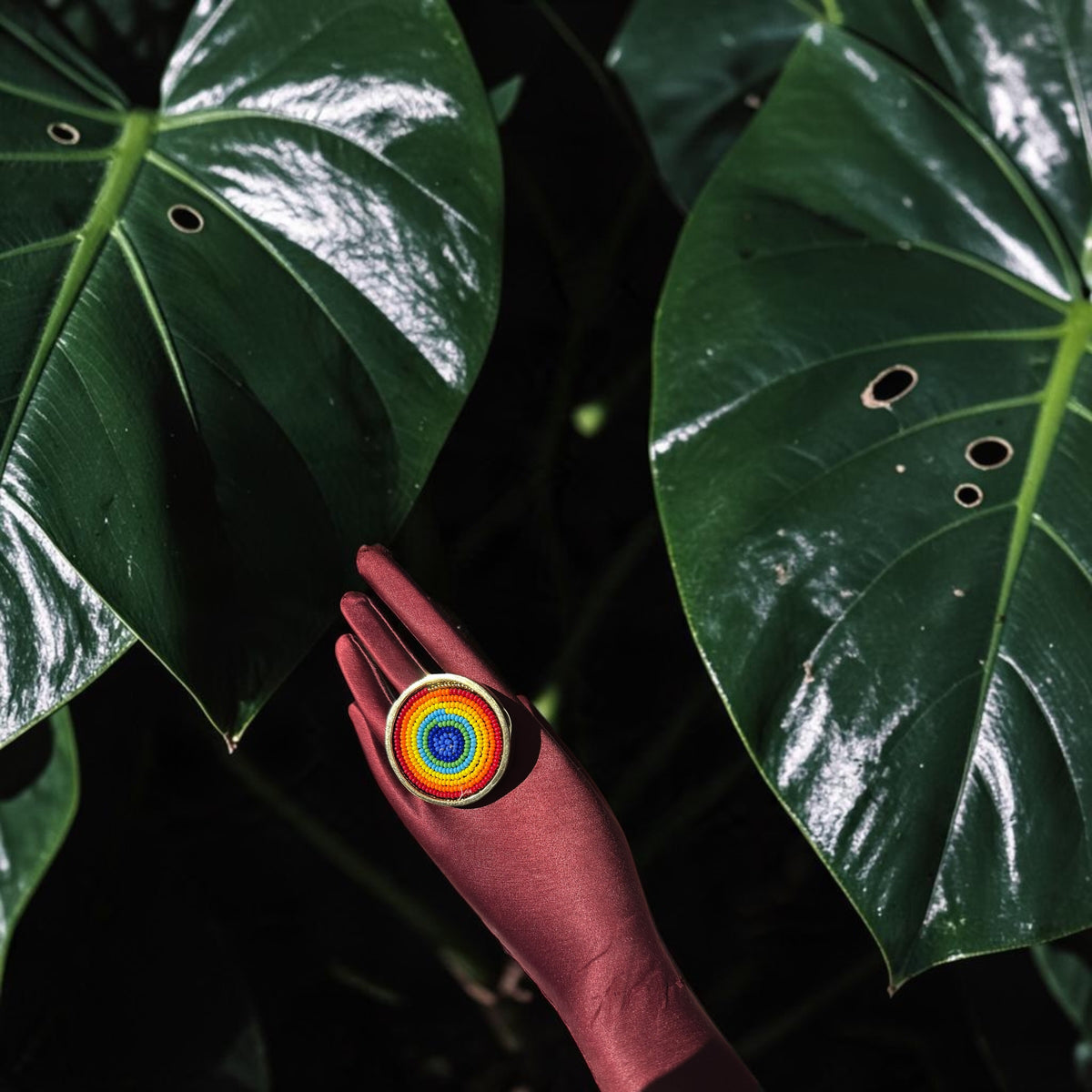 The Art of Being Colorful Beaded Brass Ring — Rainbow